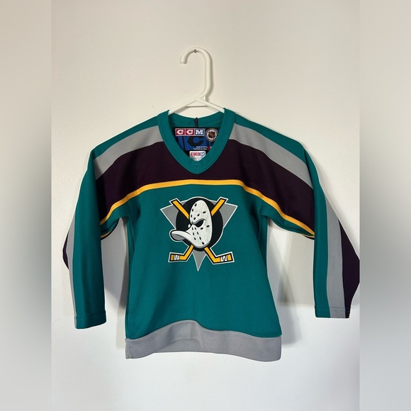 Rare ANAHEIM DUCKS NHL HOCKEY SHIRT JERSEY CCM Kids Medium - Picture 1 of 7